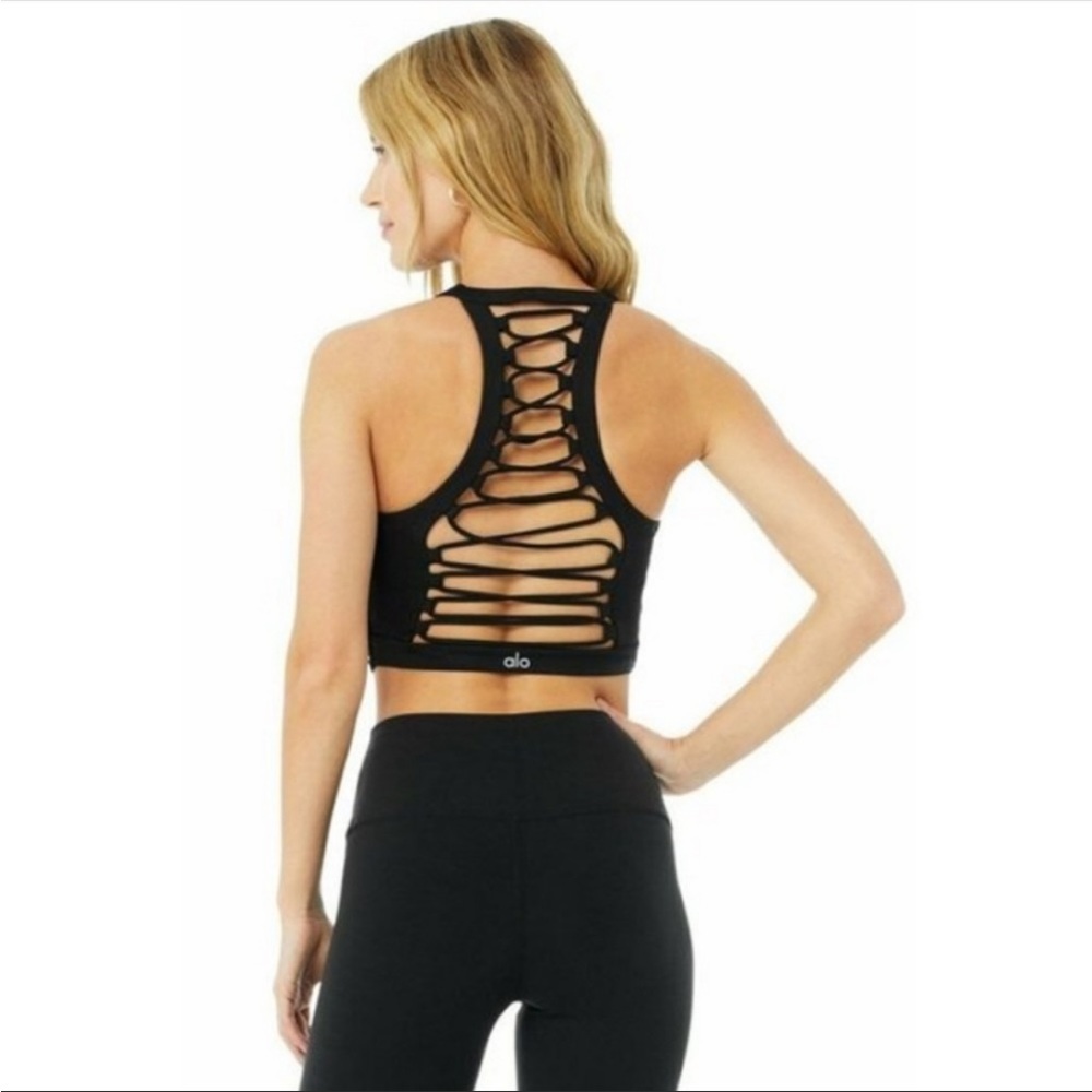 Alo black sports bra lace